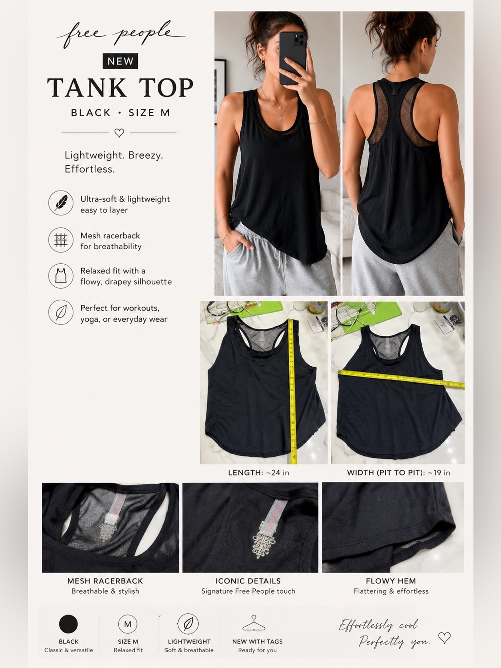 Free People Black Strappy Back Tank Top NEW